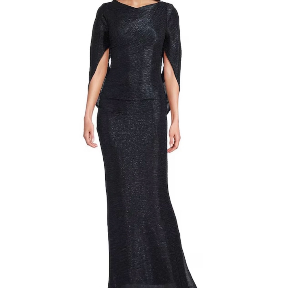 Betsy & Adam Black Draped Maxi Dress